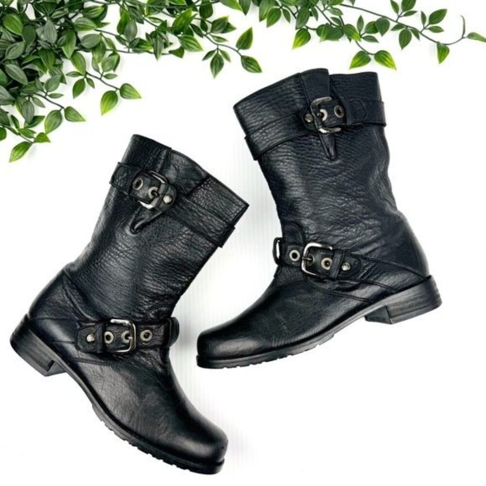 Stuart Weitzman Lotroops Black leather moto ankle boots 7 - Picture 2 of 11